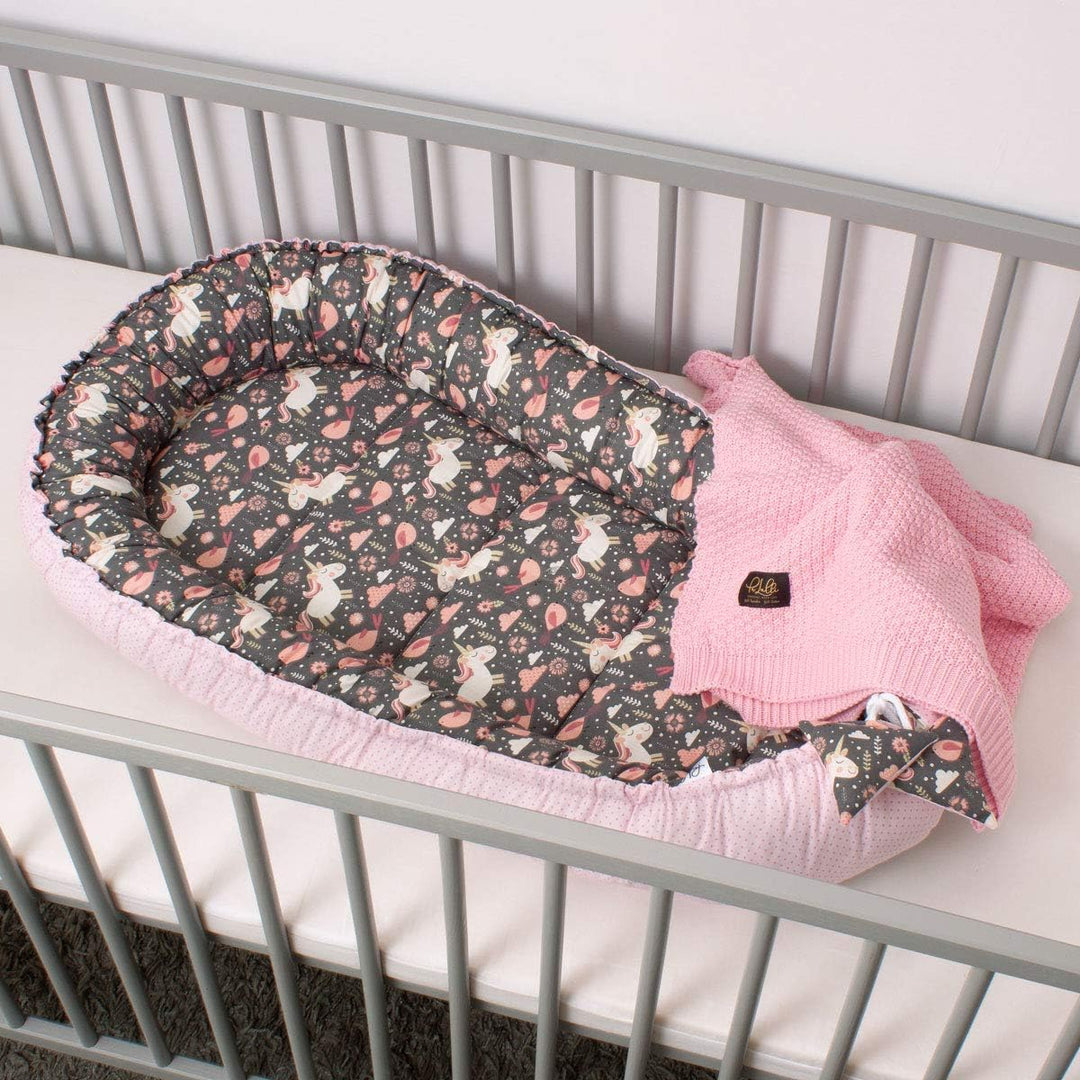 PaLulli Babynest 4-TLG Set 95x55 cm | Babyausstattung mit Matratze & Kuscheldecke | 100% Baumwolle,
