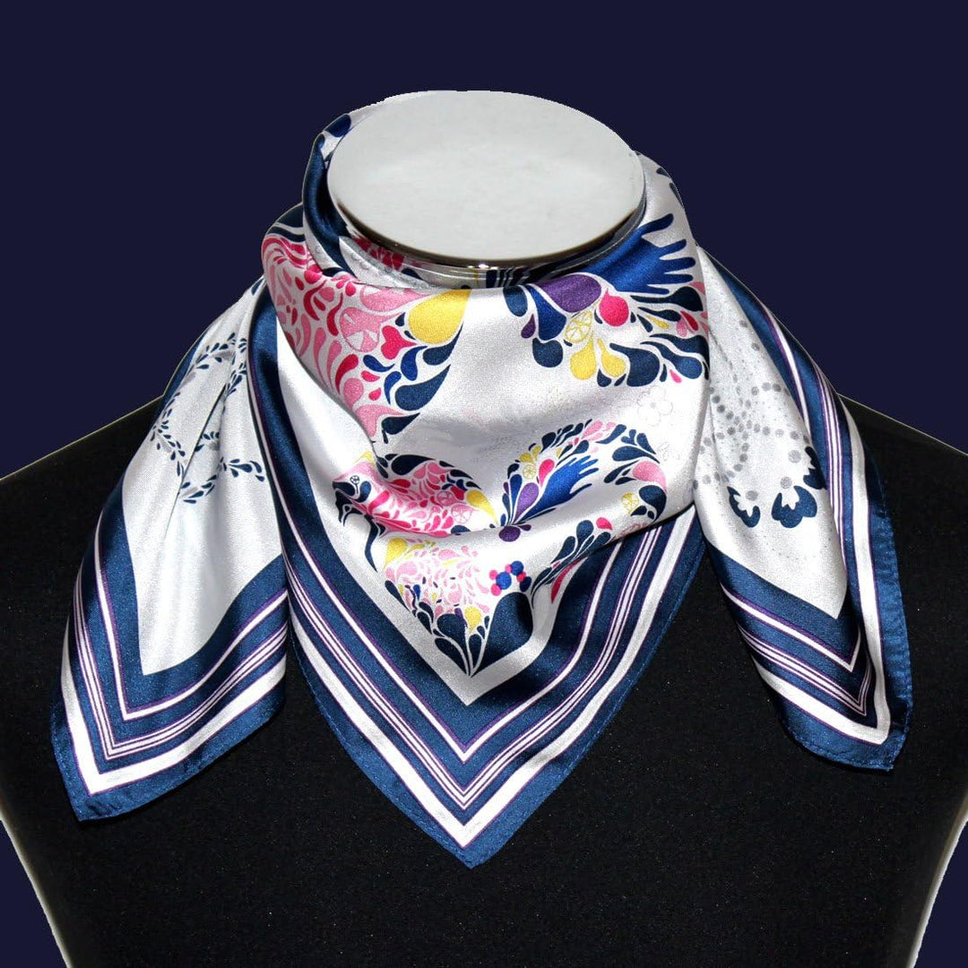 LORENZO CANA Luxus Seidentuch aufwändig bedruckt Tuch 100% Seide harmonische blau rosa weiss Farben