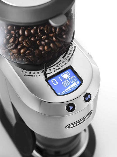 De'Longhi Dedica KG 521.M Elektrische Kaffeemühle, 2,1" LCD Display mit Aroma Funktion, Vollmetallge