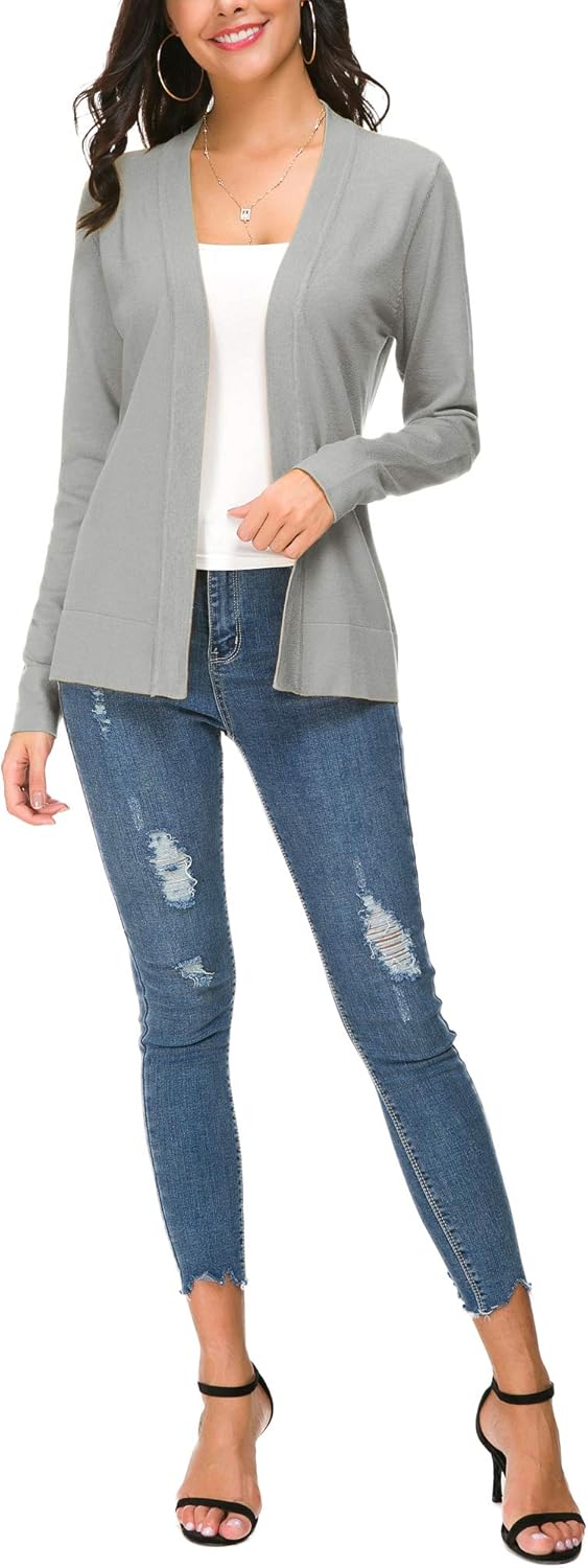 EXCHIC Damen Elegant Langarm Elastisch Strickjacke Cardigan Casual Leicht V-Ausschnitt Gestrickt Bla