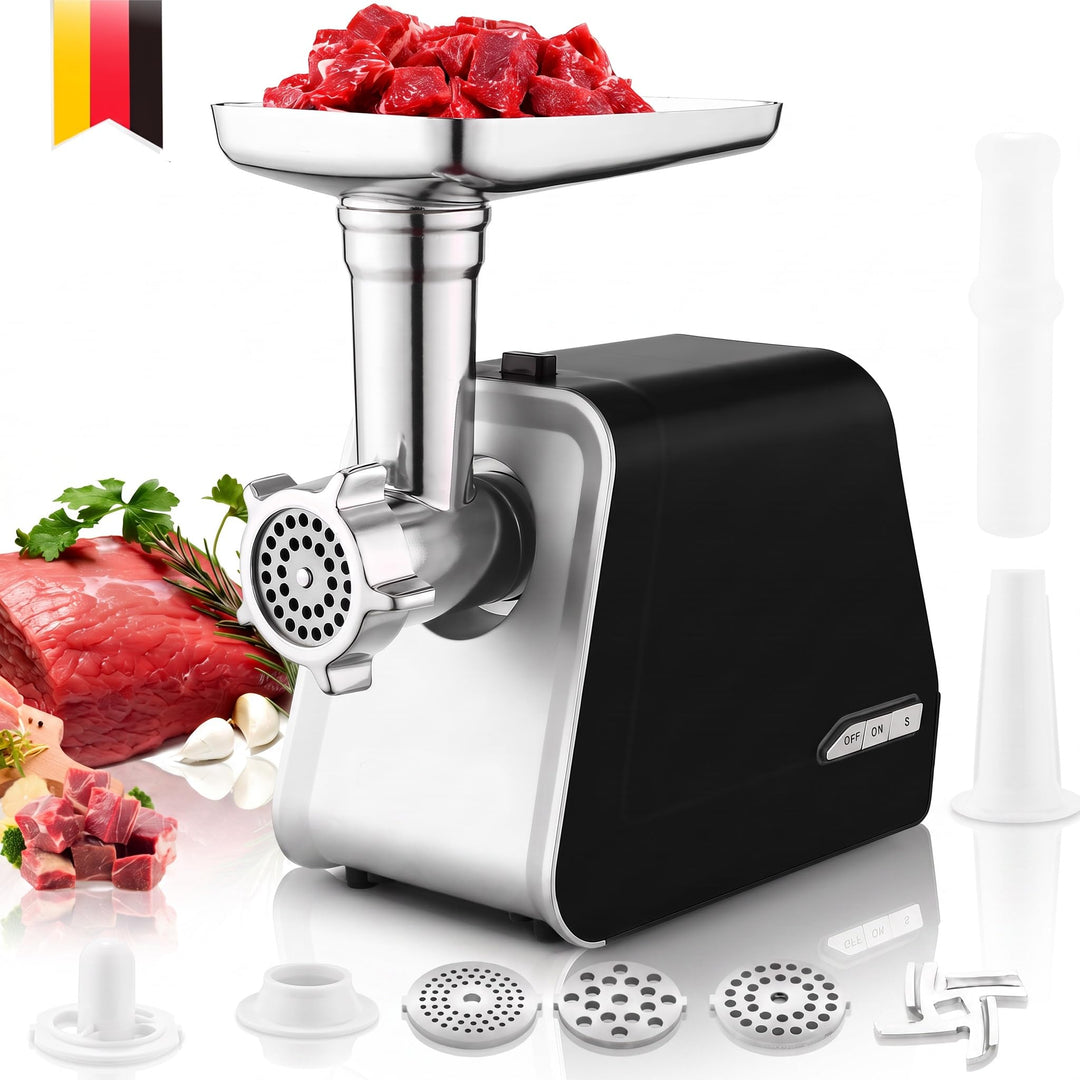 Nictemaw 2000W Elektrischer Fleischwolf Profi, 4-in-1 Fleischmaschine (1.8kg/min), inkl. Wurstfüller