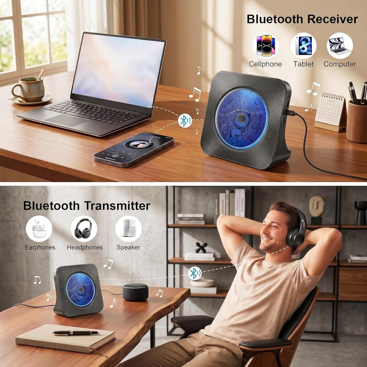Gueray CD Players Bluetooth CD-Player mit Lautsprecher Unterstützt Fernbedienung Anzeige FM Radio mi