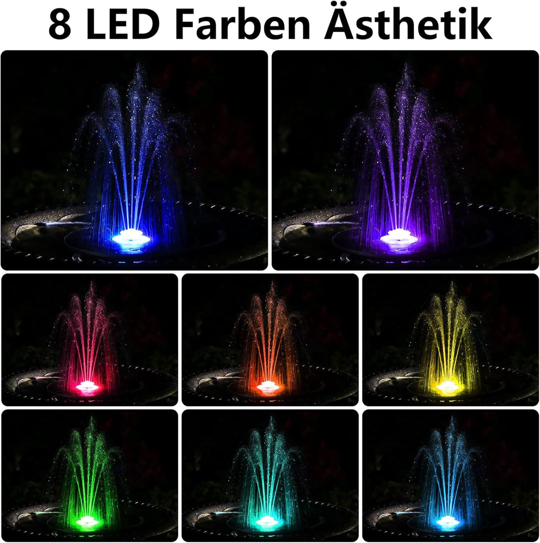 AISITIN 5,5W LED Solar Springbrunnen mit Verstellbare Stützstange Buntes Teichpumpe Solarbrunnen mit