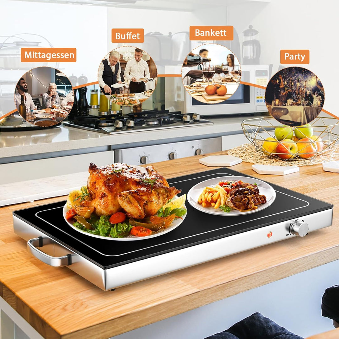 GOPLUS Warmhalteplatte elektrisch, Speisenwärmer mit einstellbarer Temperatur, Buffetwärmer mit Glas