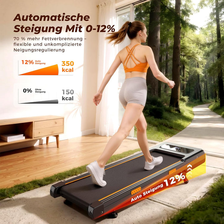 Walking Pad Steigung mit 12% Automatische, Dämpfung Laufbänder Schreibtisch mit Smart App, 2.5PS Mot