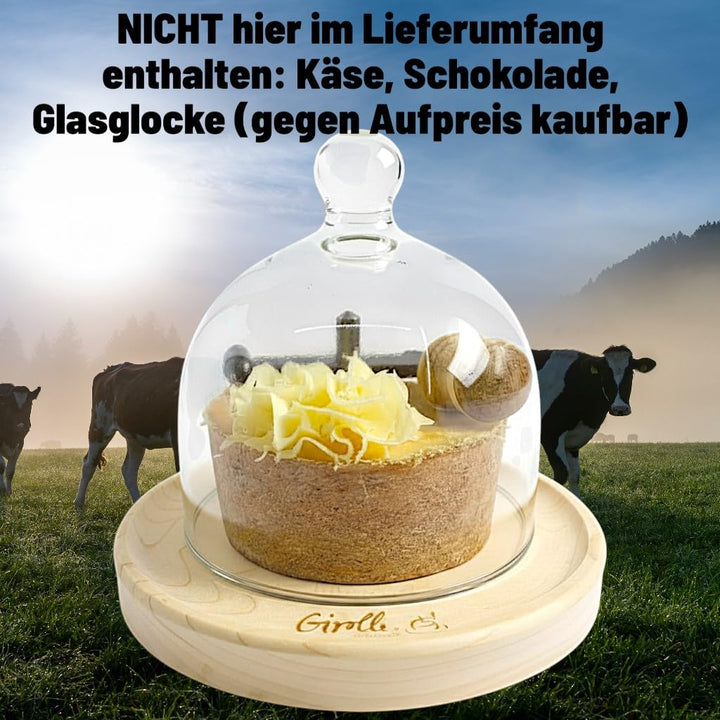 mini ORIGINAL LA GIROLLE AHORN-HOLZ kompakter KÄSEHOBEL FÜR TETE DE MOINE 1/2 Laib + CHOCOFLEUR SCHO