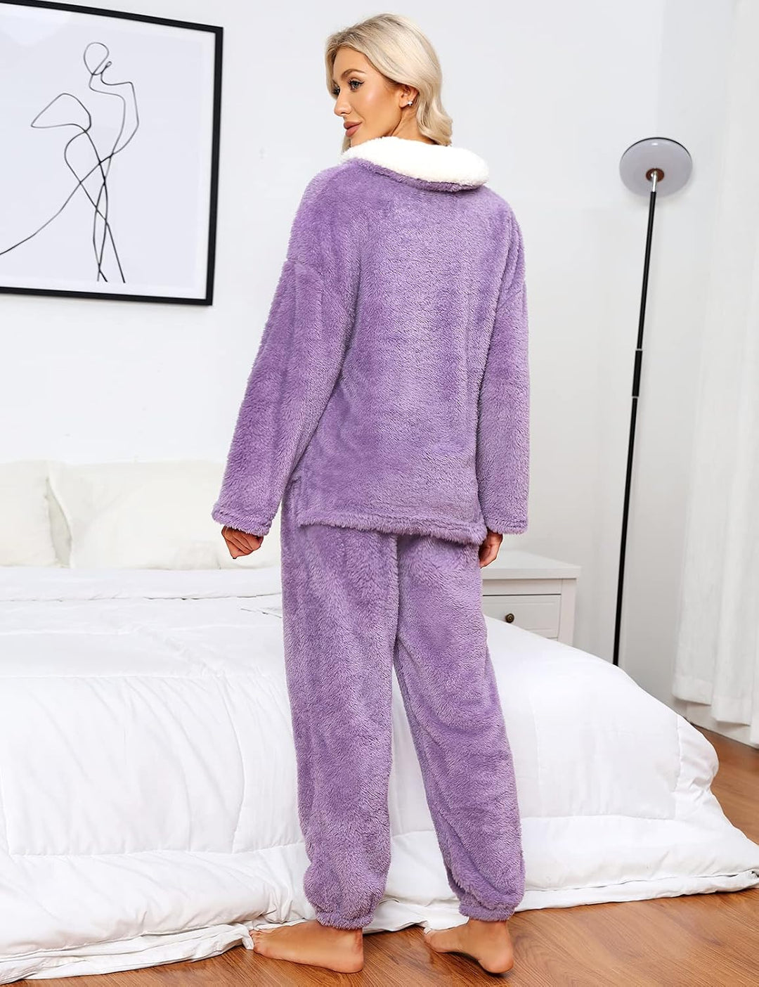 RITOSTA Schlafanzug Damen Winter Thermo Pyjama Lang Fleece Hausanzug Kuschelig Warm Pyjama Set Flaus