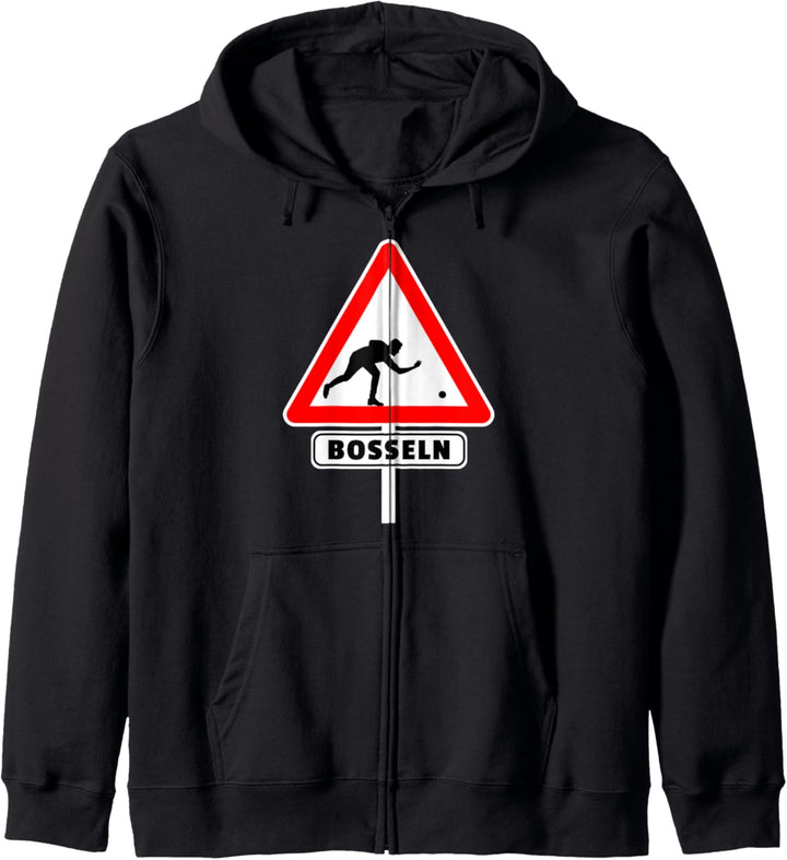 Bosseln Spiel Strassenschild mit Bosseln Kugel Wurf Kapuzenjacke
