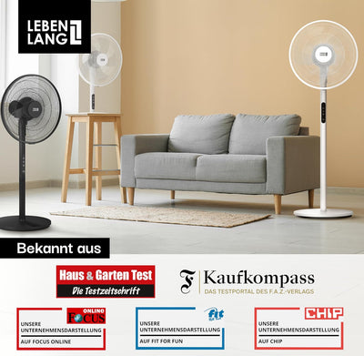 LEBENLANG Stand Ventilator leise - Mit Fernbedienung & LED-Display & 5 Modi I Oszillierend Energiesp