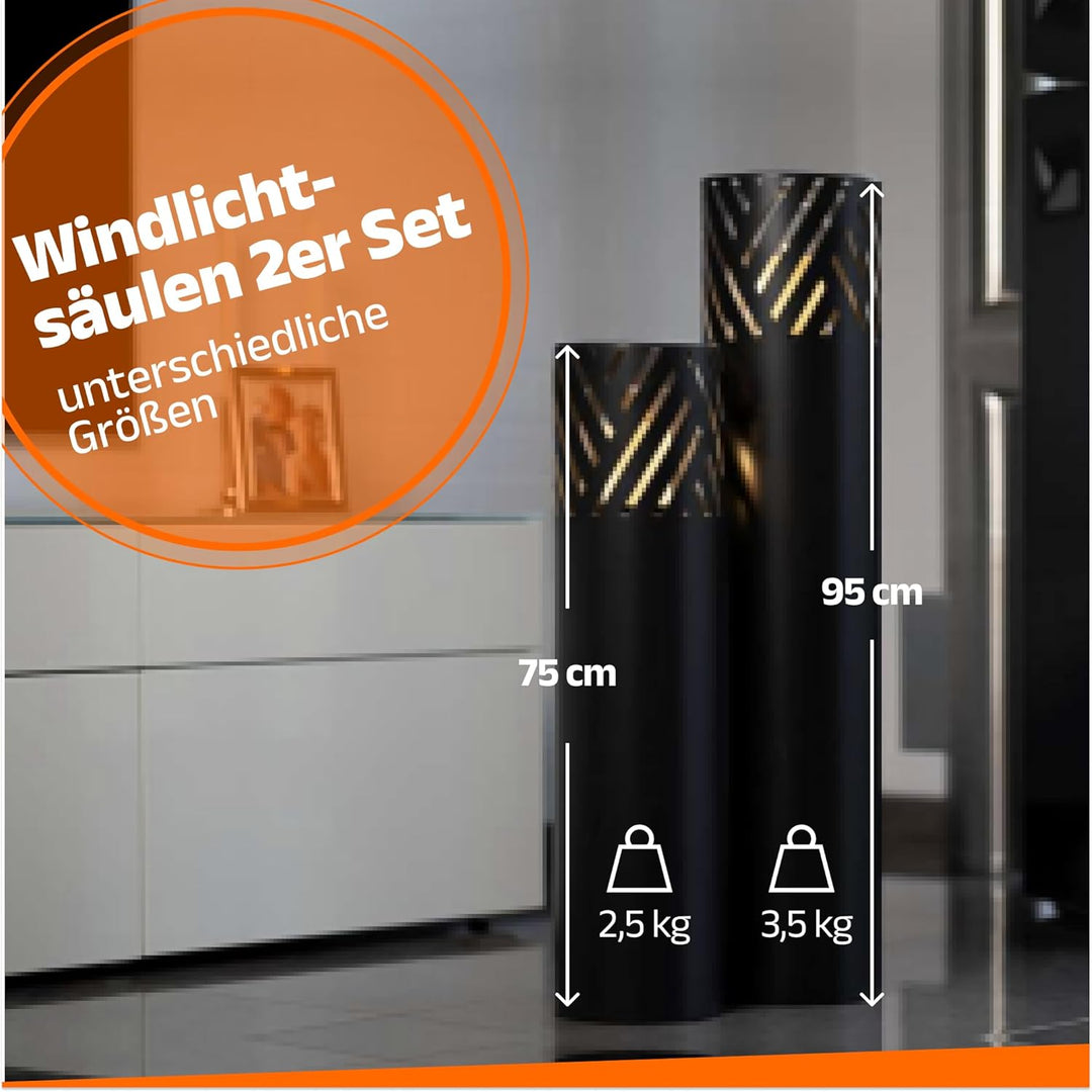 BENTSON Windlichtsäule Anthrazit Design I 2er Set I Deko-Säule für Garten im Industrial Design I Gar