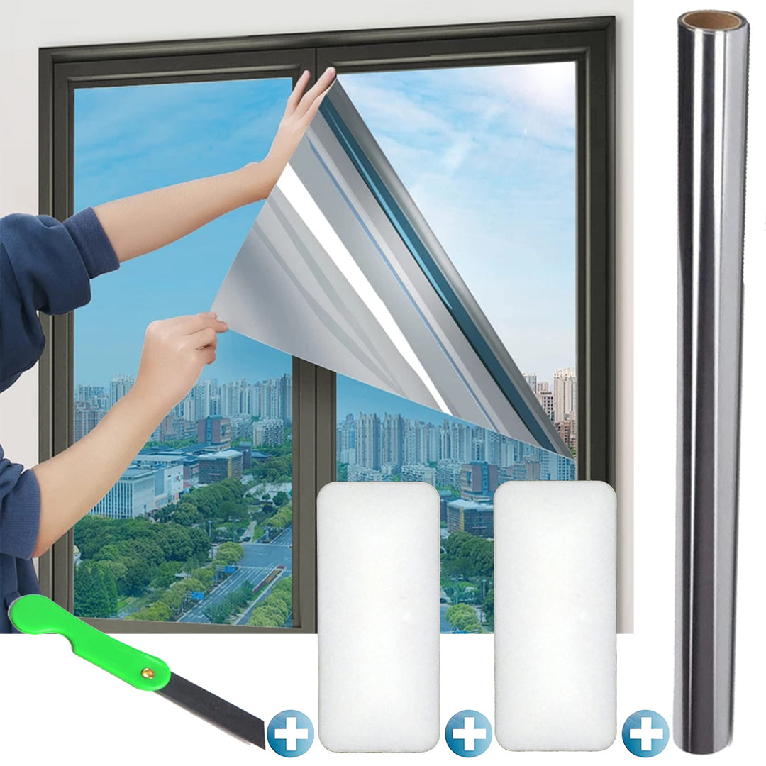 Sonnenschutz Fensterfolie Selbsthaftend, Folie für Sonnenschutz Fenster Aussen und Innen, Spiegelfol
