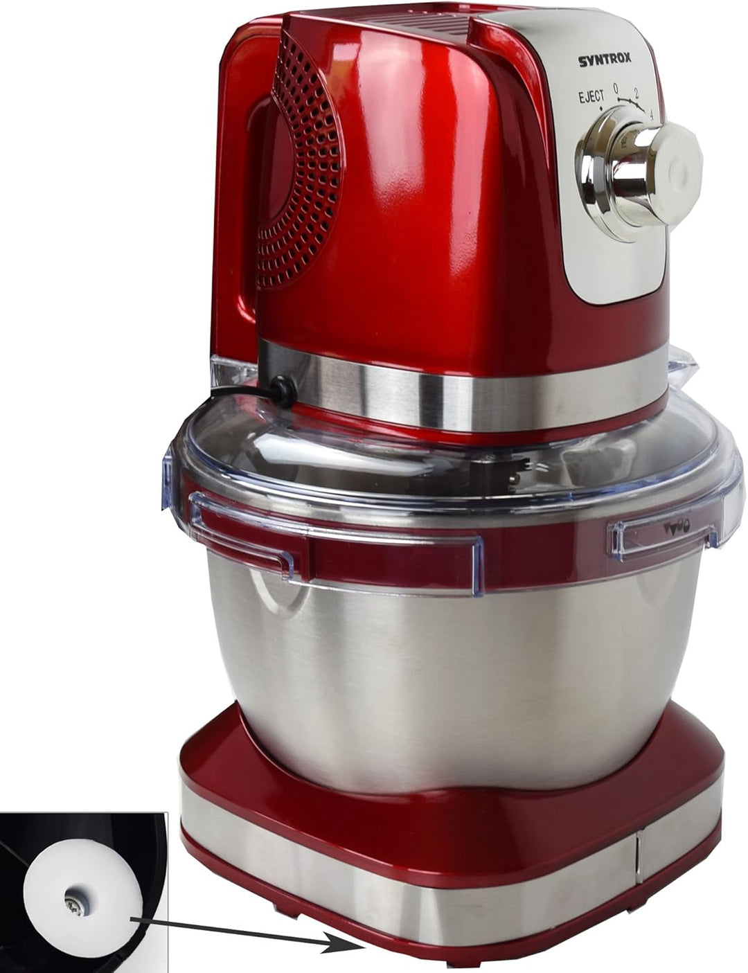 Syntrox Germany KM-600W Küchenmaschine Knetmaschine Mixer, Edelstahl-Behälter, 4 Liter, rot