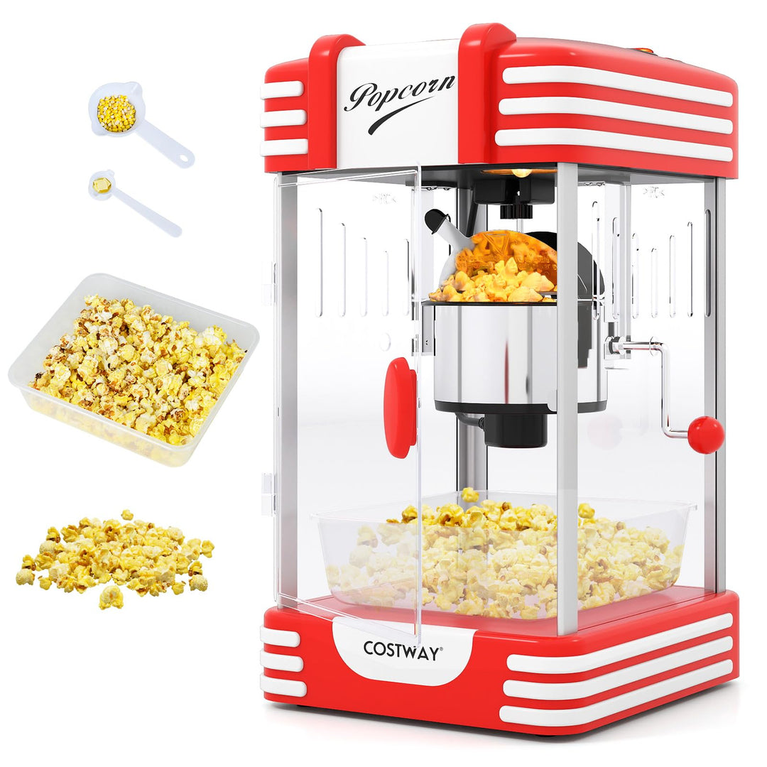 COSTWAY Retro Popcornmaschine, Popcorn maschine mit Warmhaltelicht & Edelstahlkessel & integriertes