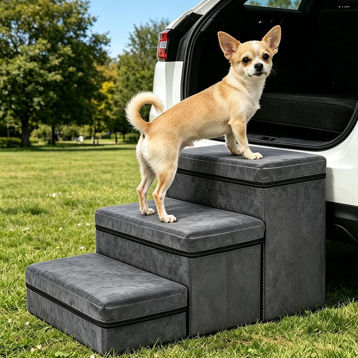 Haustiertreppe, Treppenstufen Matten mit Stauraum, Hundetreppe Klappbar, Maximale Tragfähigkeit 50 k