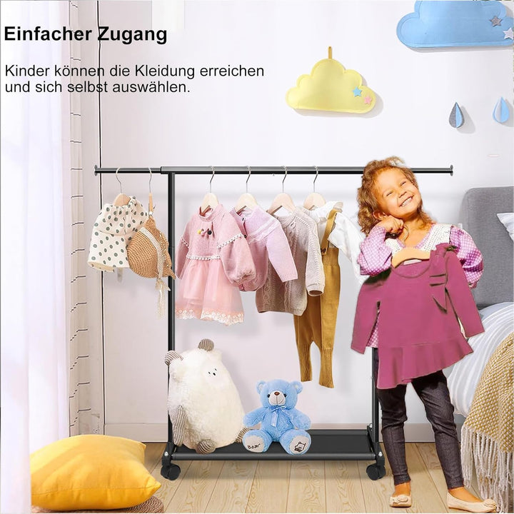 MISSLO Kleiner Kleiderständer zum Aufhängen von Kleidern, Kleiderstange Rollen Stabil für Kinder,Tod