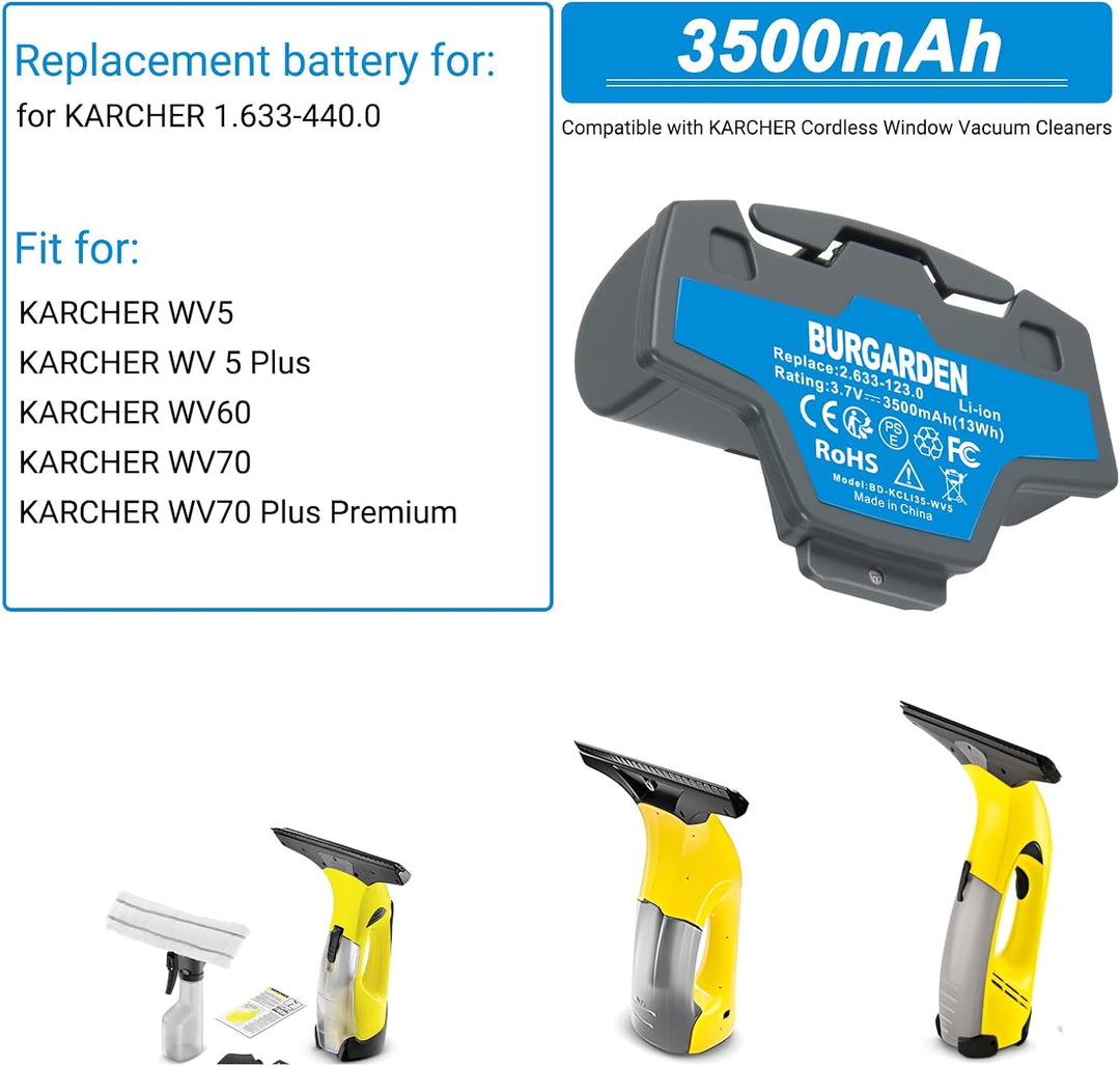 3.7V 3500mAh Li-Ion Akku für Kärcher Fenstersauger Akku WV5 WV 5 Plus WV5 WV60 WV70 WV70 Plus Premiu