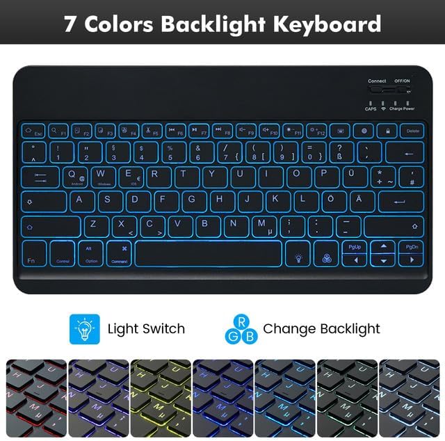 SOPPY Hülle mit Tastatur für 12,4'' Samsung Galaxy Tab S9 FE+/S9 Plus/S8+/S7+/S7 FE, Kabellose 7-Far