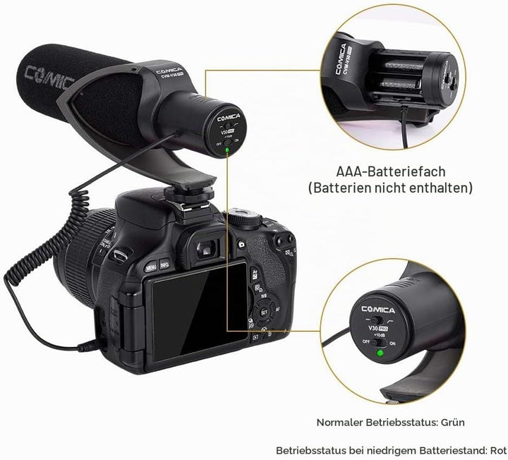 COMICA CVM-V30 PRO Kamera Mikrofon, Professionelles Super-Kardioid Kondensor Shotgun Video Mikrofon