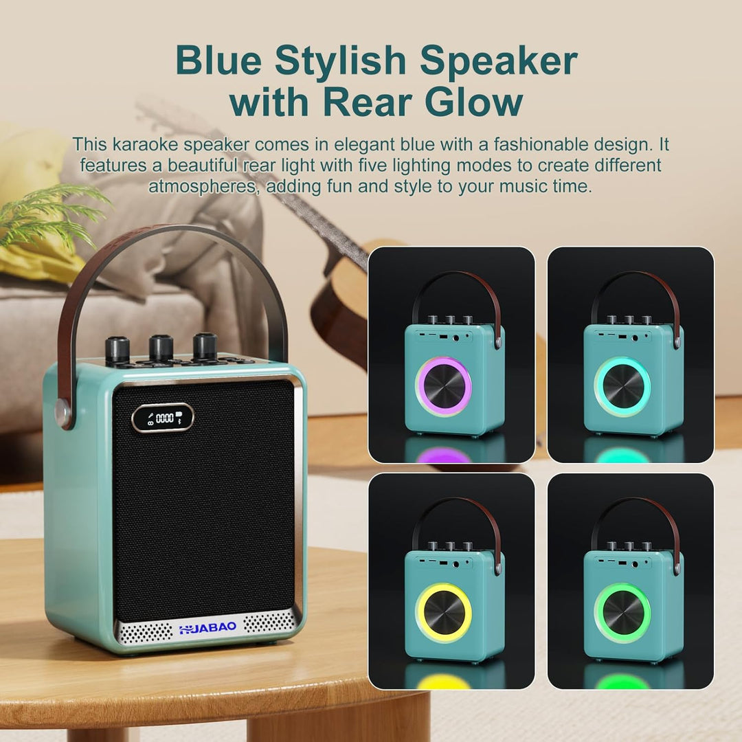 Karaoke-Anlage mit 2 drahtlosen Mikrofonen, tragbarer Bluetooth-Lautsprecher mit Mikrofon, kompakter