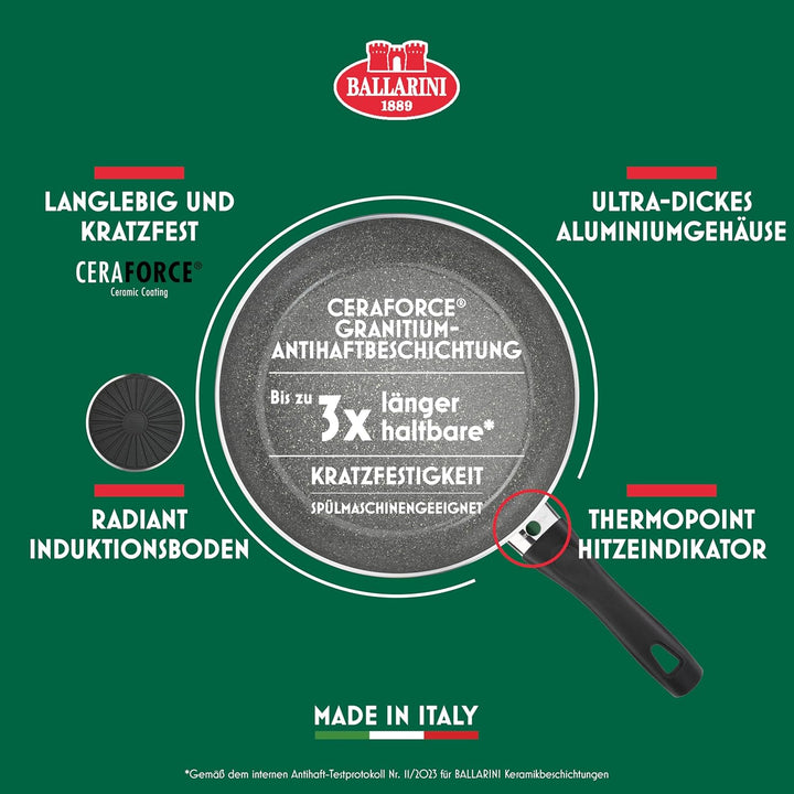 BALLARINI Bologna Bratpfanne 24 cm, Aluminium, Keramik-Antihaftbeschichtung, kratzfeste Keramikpfann