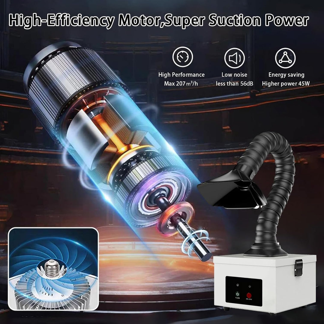 45W Lötrauchabsaugung mit 2 in 1 Komplex Filter, Inklusive 4 Ersatz-Vorfilter, Desktop Mobil Rauchab