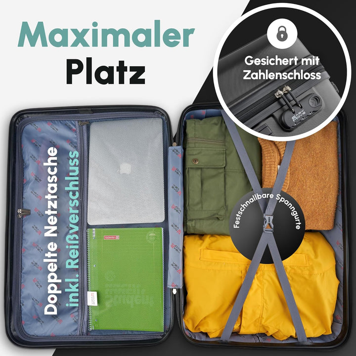 Easy Move Handgepäck Koffer Trolley 54x35x20cm - Reisekoffer 4 Rollen 360° drehbar | Suitcase Carry