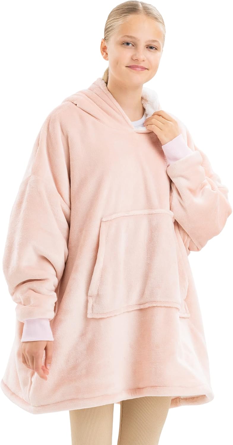 HOMELEVEL Kinder Sherpa Hoodie Pullover - Pulli mit Kapuze für Jungs und Mädchen - Kuschel Sweatshir