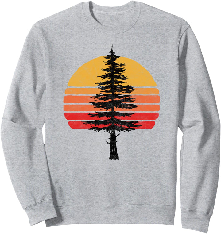 Retro Sun Minimalist White Pine Tree Illustration Graphic Sweatshirt