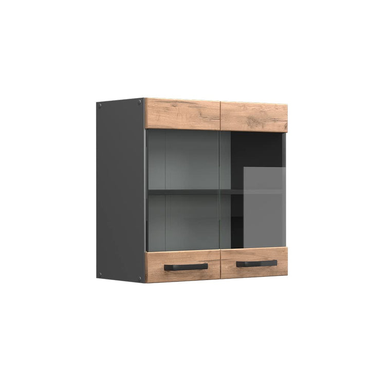 Vicco Küchenschrank Glas R-Line, Goldkraft Eiche/Anthrazit, 60 cm Goldkraft Eiche Hängeglasschrank 6