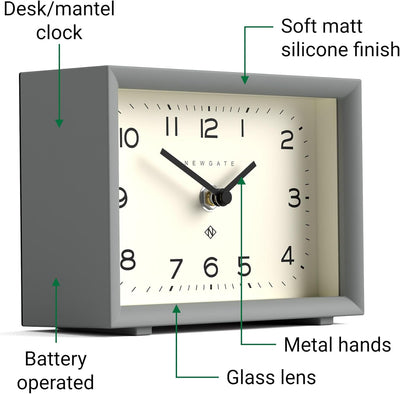 NEWGATE® 'Henry' Kaminuhr - Moderne rechteckige LED-Uhr in Grau, ideal für Schreibtische, Tische, Re