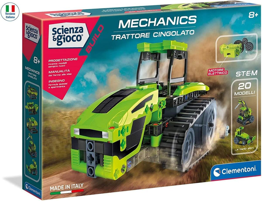 Clementoni 19178 Mechaniklabor-Kettenradtraktor-Bauset-Made in Italy, 8 Jahre +
