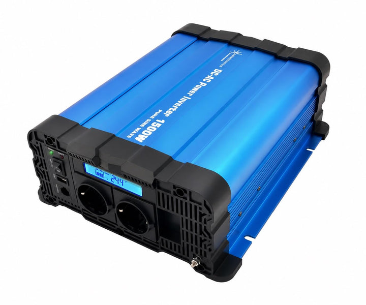 solartronics Spannungswandler FS1500D 24V 1500/3000 Watt Reiner Sinus BLAU m. Display FS Serie LiFeP
