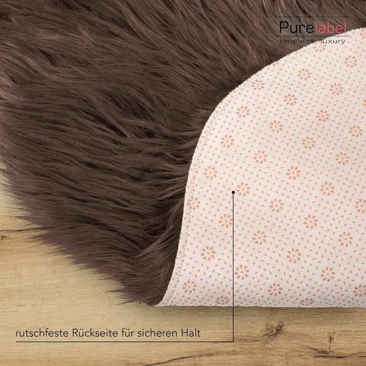 Pure Label Schaffell Lammfell Kunstfell Teppich XXL in rund – Moderne Wohnzimmer Deko - Schlafzimmer