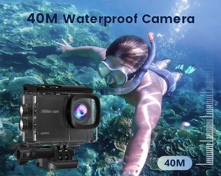 Camlance Action Cam Wasserdicht 4K60FPS mit 64GB Karte,131FT Unterwasserkamera 8X Zoom,WiFi Helmkame