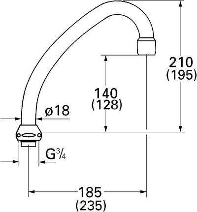 Grohe HU-Auslauf ohne Anschlag, Ausladung 185 mm, chrom 13070000, 185 mm