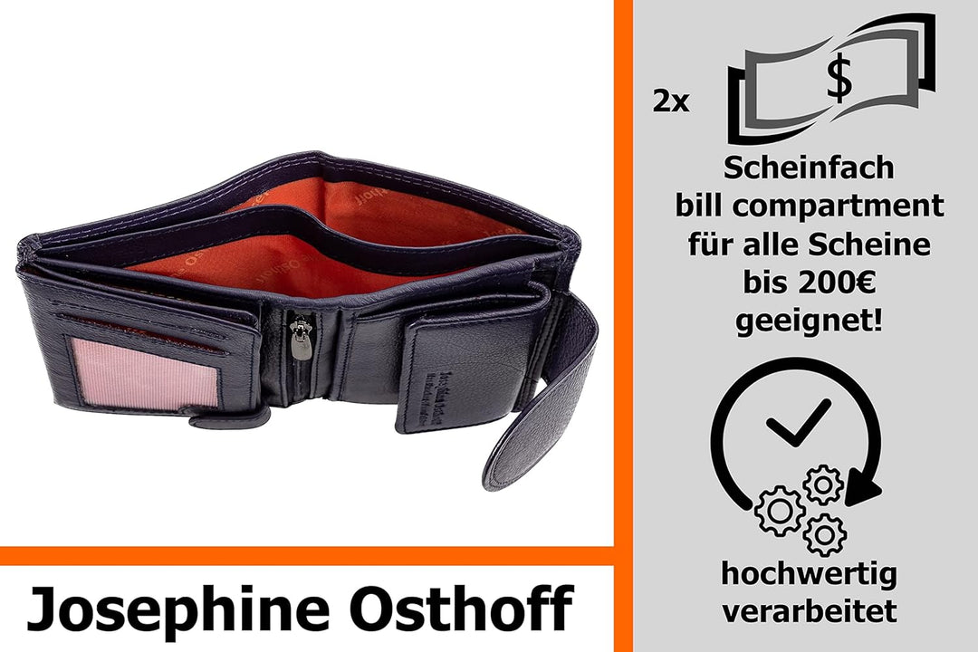 Josephine Osthoff Geldbörse Damen Wiener Schachtel, Platz für 11 Karten, Minibrieftasche mit Münzfac