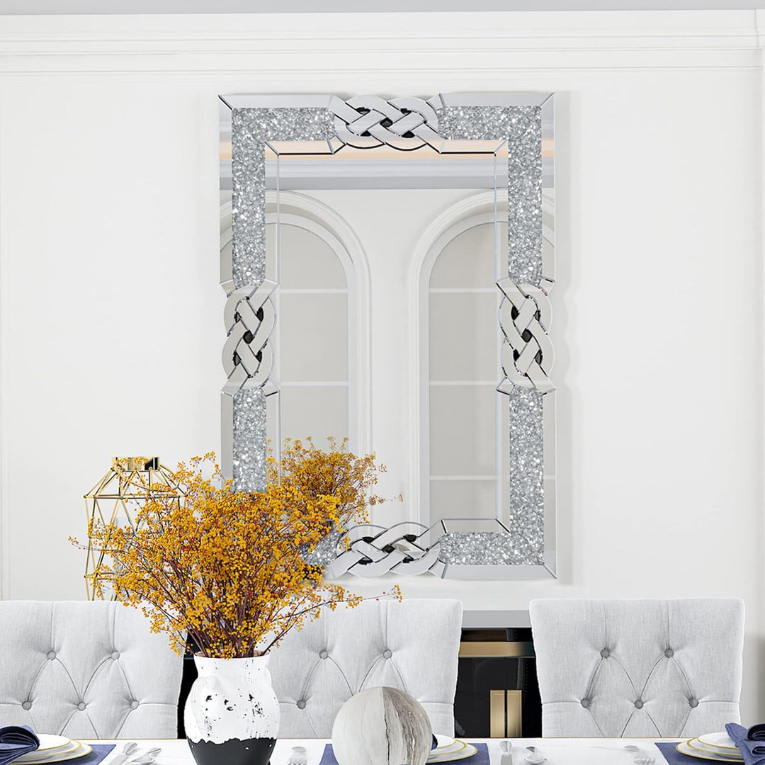 Artloge Dekorative Luxus Kristall Wandspiegel 100×70cm, Modern Spiegel mit Metall Haken Hängespiegel