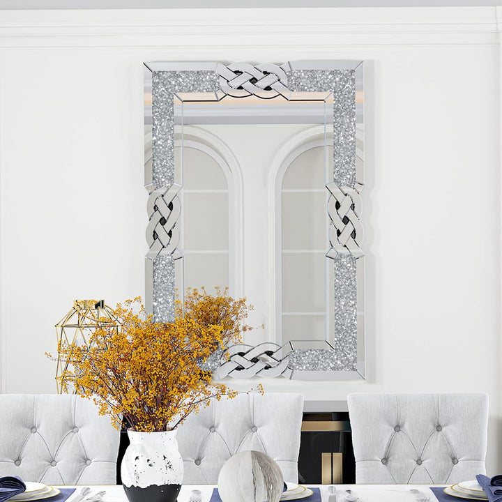 Artloge Dekorative Luxus Kristall Wandspiegel 100×70cm, Modern Spiegel mit Metall Haken Hängespiegel