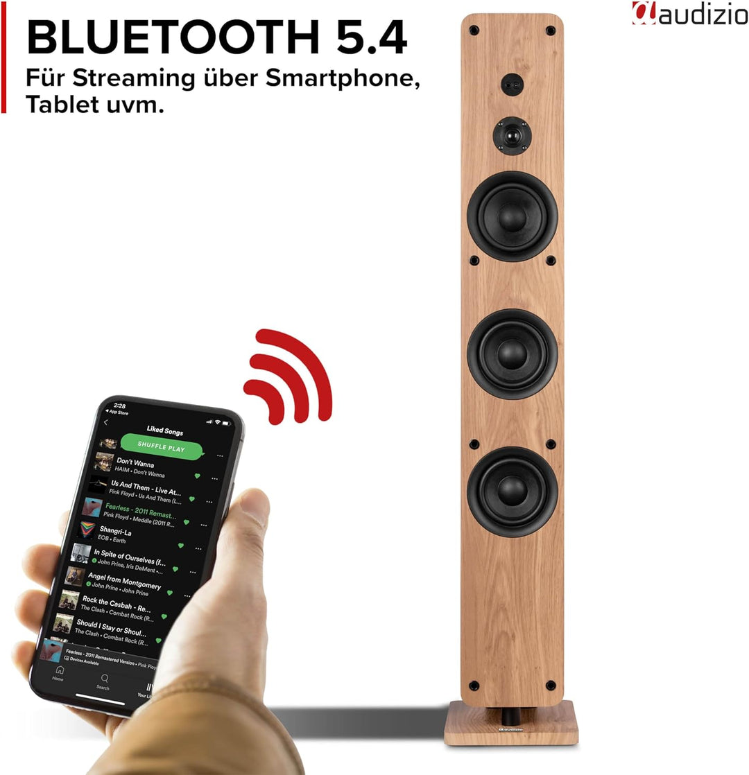 Audizio Arco - Standlautsprecher Aktiv 2er Set, Bluetooth 5.4 & DAB Radio, 320 Watt HiFi Lautspreche