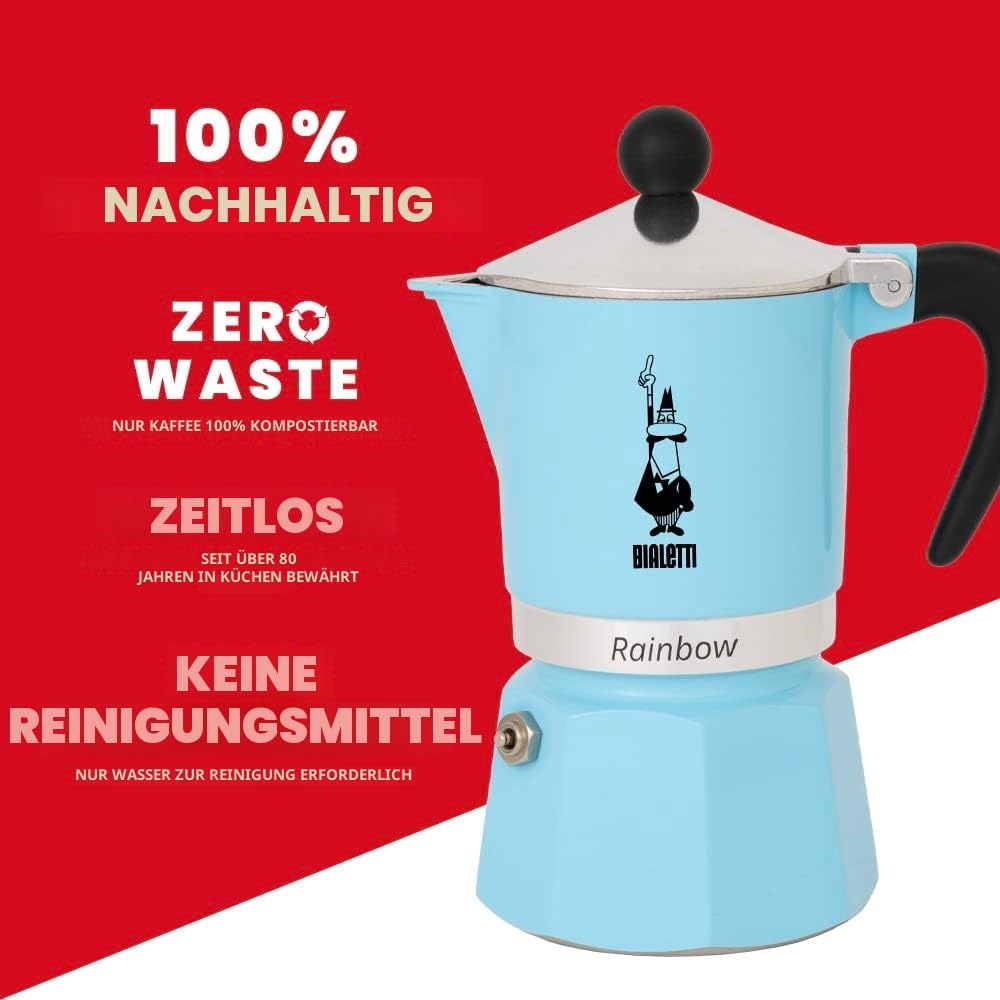 Bialetti 5043 Rainbow Caffettiera Colorata, Alluminio, Azzurro, 6 Tazze, Hellblau Hellblau 6 Tassen,