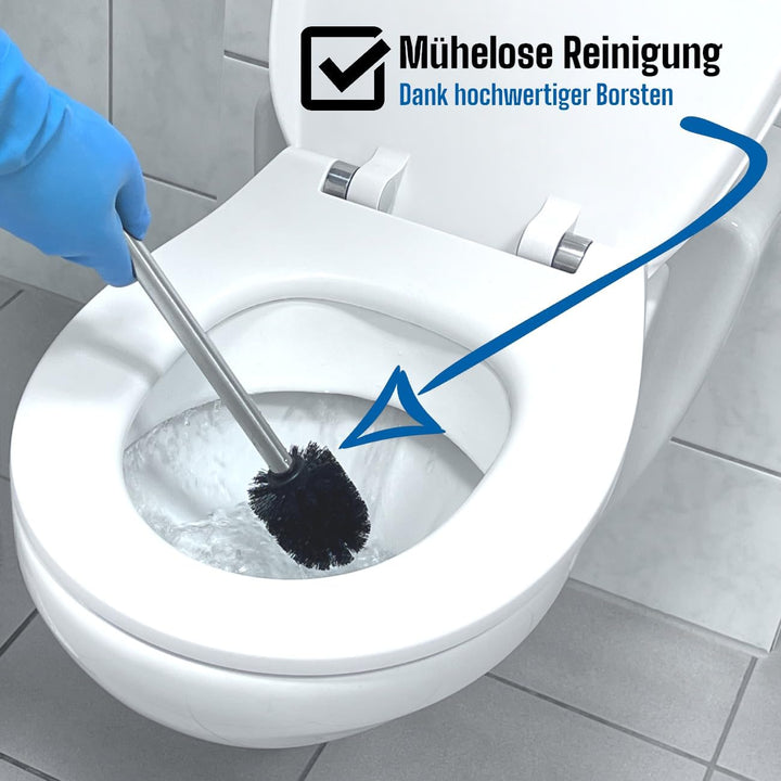 Daloual - 3 x Ersatz WC-Bürstenkopf Schwarz Ø ca. 8 cm + 1 x Edelstahl-Griff 26,5 cm - Toiletten-Bür
