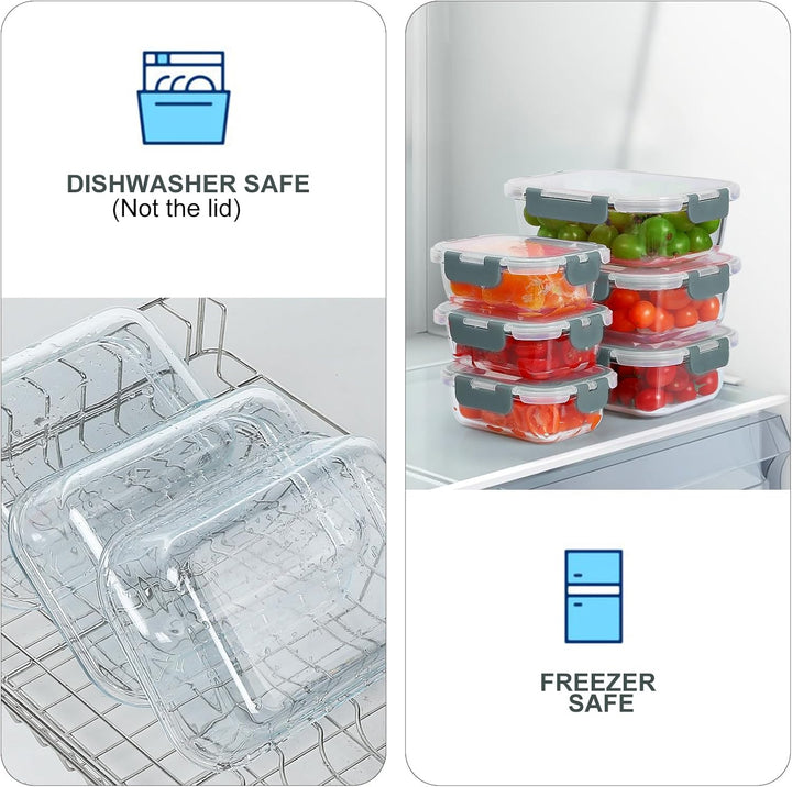KOMUEE 10 Stück Glasbehälter mit Deckel, Luftdichte Glas Frischhaltedosen Set für Meal prep, BPA-fre