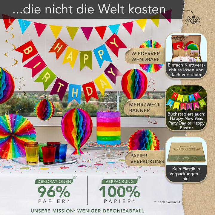 Premium Wiederverwendbare Geburtstagsdeko - Regenbogen Deko Geburtstag / Party Deko - Happy Birthday