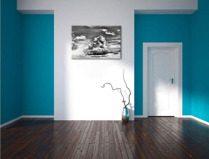 Pixxprint Monocrome, Wolkiger Himmel bedeckt Sonne, Format: 100x70 auf Leinwand, 100x70