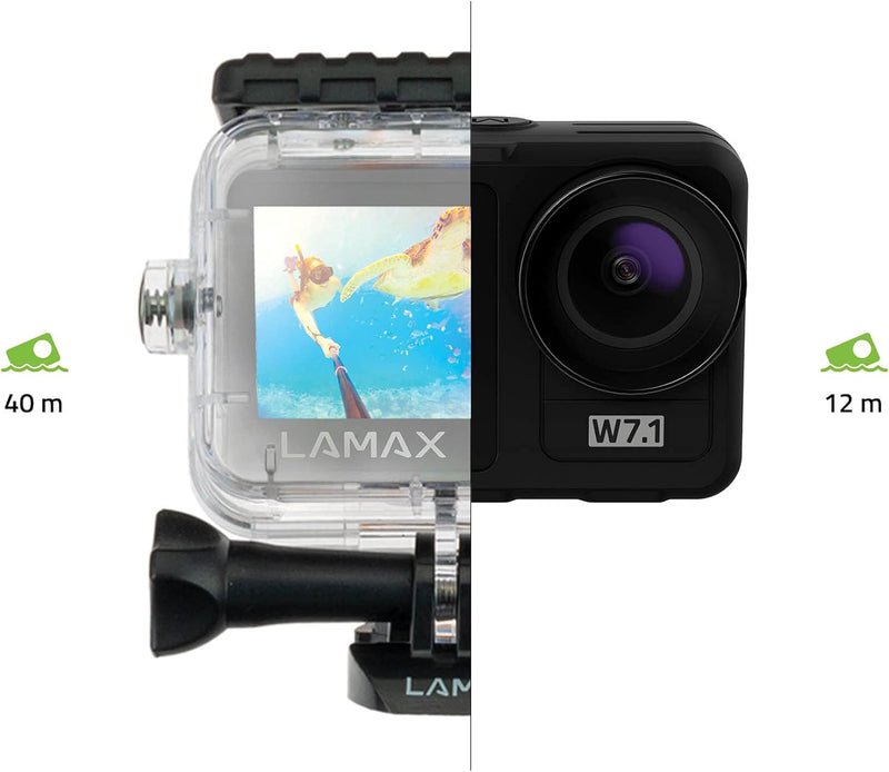 Lamax W7.1 REAL 4K 30fps Action Cam mit Stabilisierung, Unterwasserkamera, Camcorder mit Dual Displa