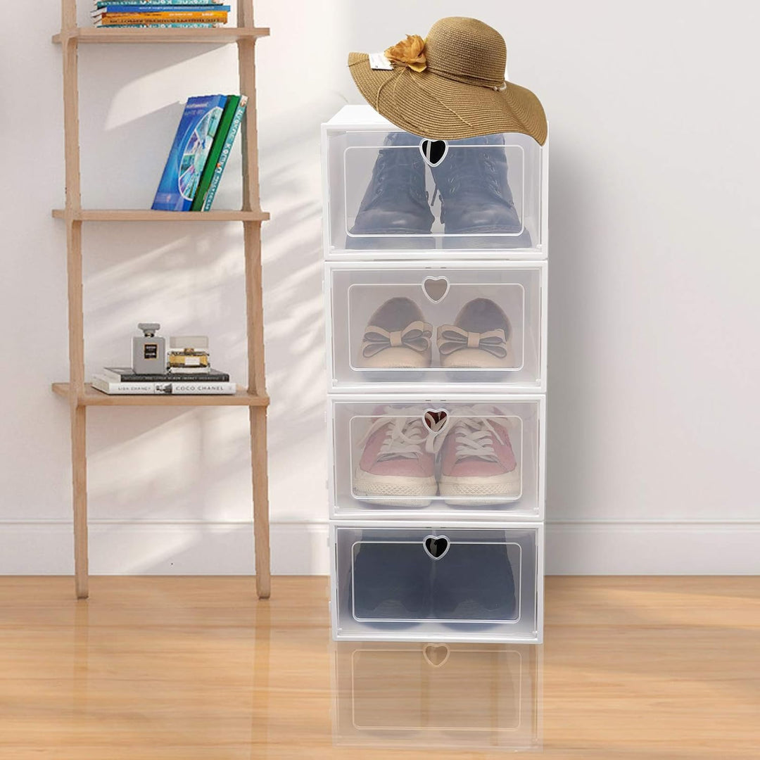 KOLHGNSE 20 Stück Schuhboxen, Stapelbarer Faltbarer Transparenter Kunststoffbehälter Schuhkarton mit
