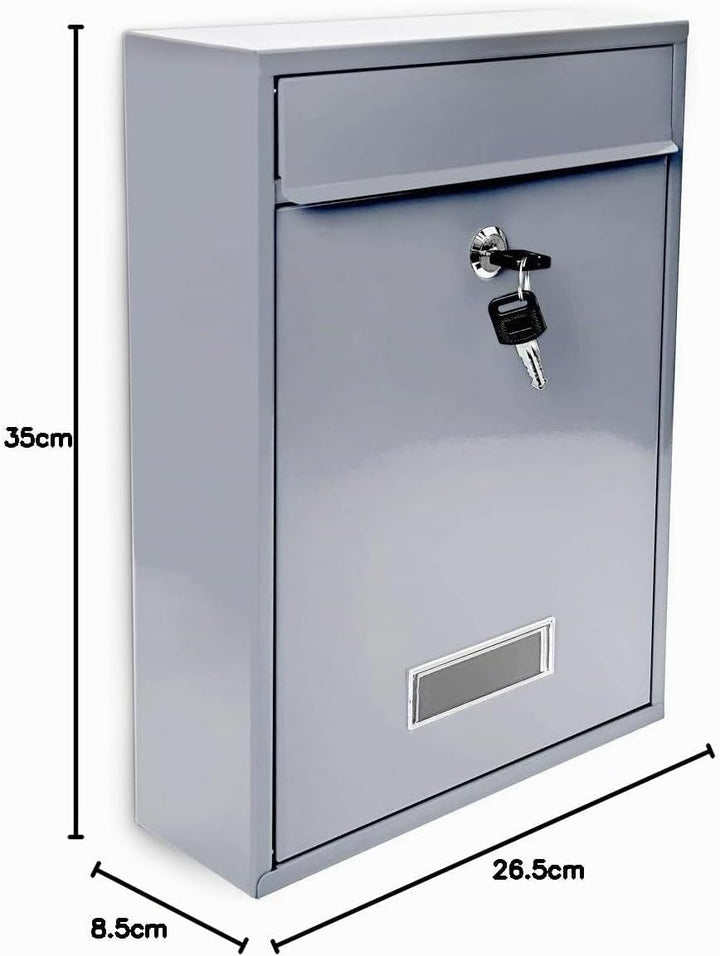 Design Briefkasten Metall Silber 26,5 x 35 x 8,5 cm, Silber