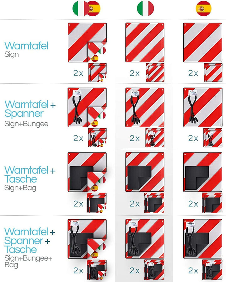 PLANGER® - Warntafel Italien (50 x 50 cm) + Spanner - Reflektierendes Warnschild rot weiss für Heckt