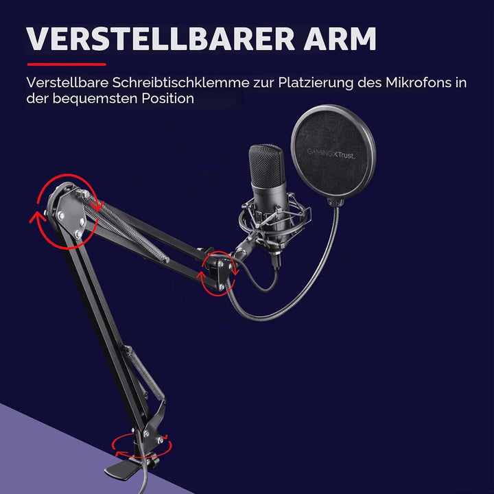 Trust Gaming 22400 GXT 252 Emita Plus Studio USB Mikrofon mit Arm und Popfilter, mit Nierencharakter