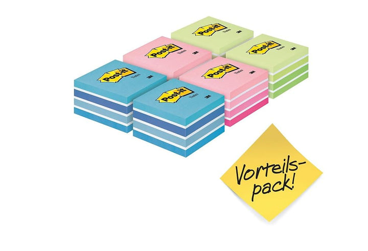 Post-it 2028X6 Haftnotiz Würfel, 76 x 76 mm, 70 g/qm, 2 x pastellblau/pastellgrün/pastellpink, 6x450